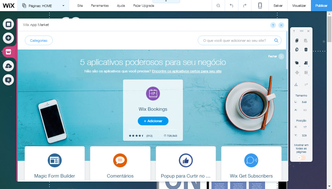 Wix aplicativos para seu site