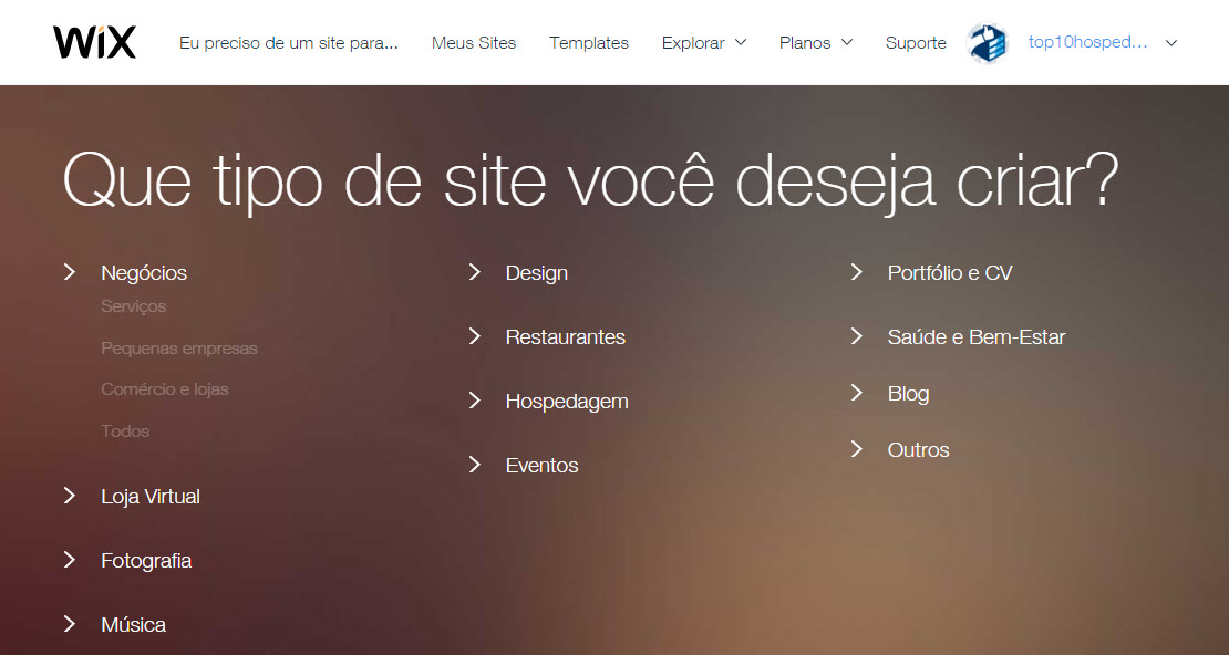 Escolher a categoria do site