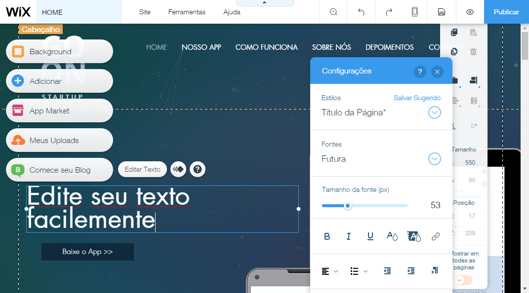 O editor de site Wix