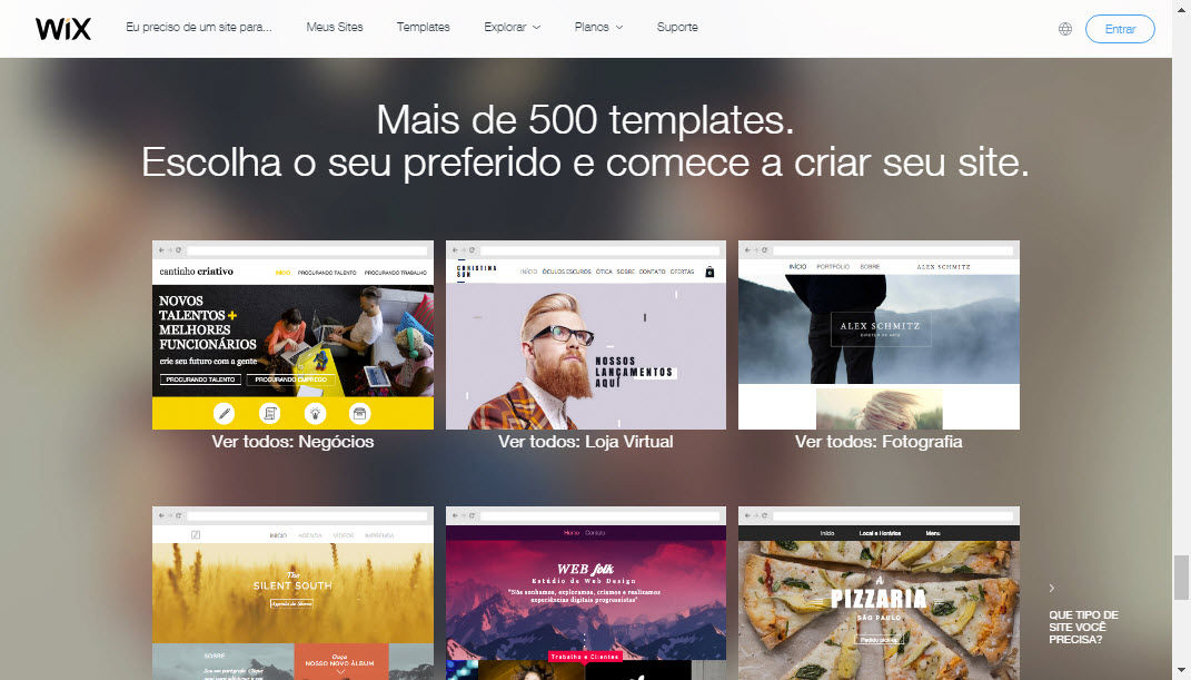 Temas e templates de criação de sites